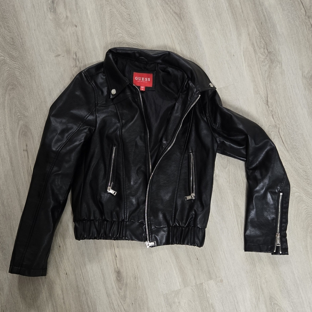 Guess Women's Black Leather Biker Jacket